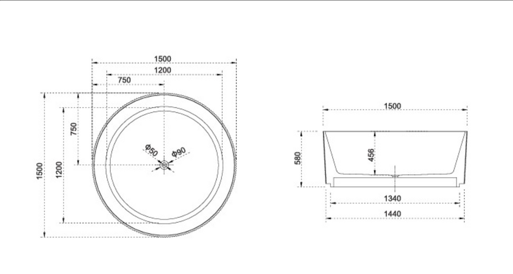 Arcadia-150 Freestanding Acrylic Round Bath – 1500mm Gloss White Textured Tub