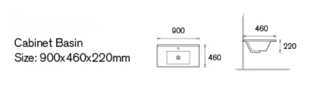 900mm Semi-Recessed Vanity Top – Ceramic Slimline Basin with Mini Thick Top