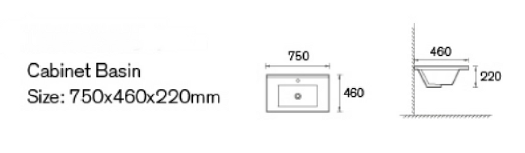 750mm Single Bowl Vanity Top – Gloss White Ceramic Basin with Tap Hole