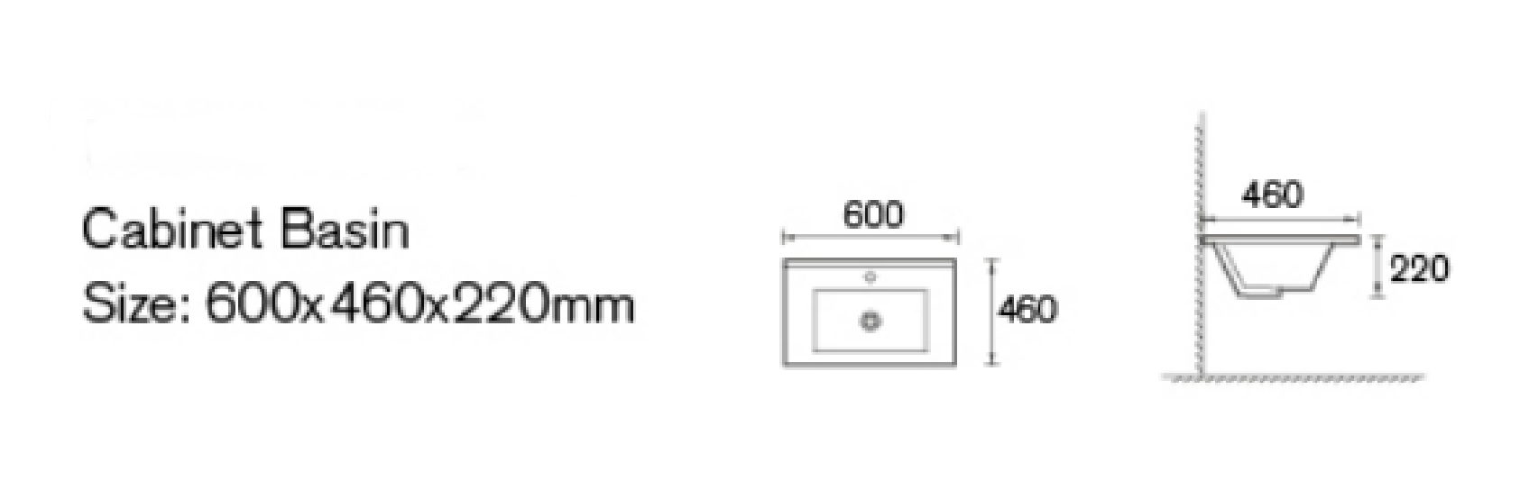 600mm Single Bowl Vanity Top – Gloss White Ceramic Basin with Tap Hole