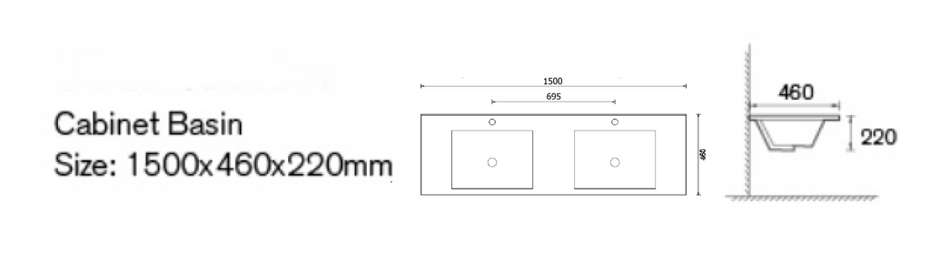 1500mm Double Bowl Vanity Top – Twin Ceramic Basin with Tap Holes