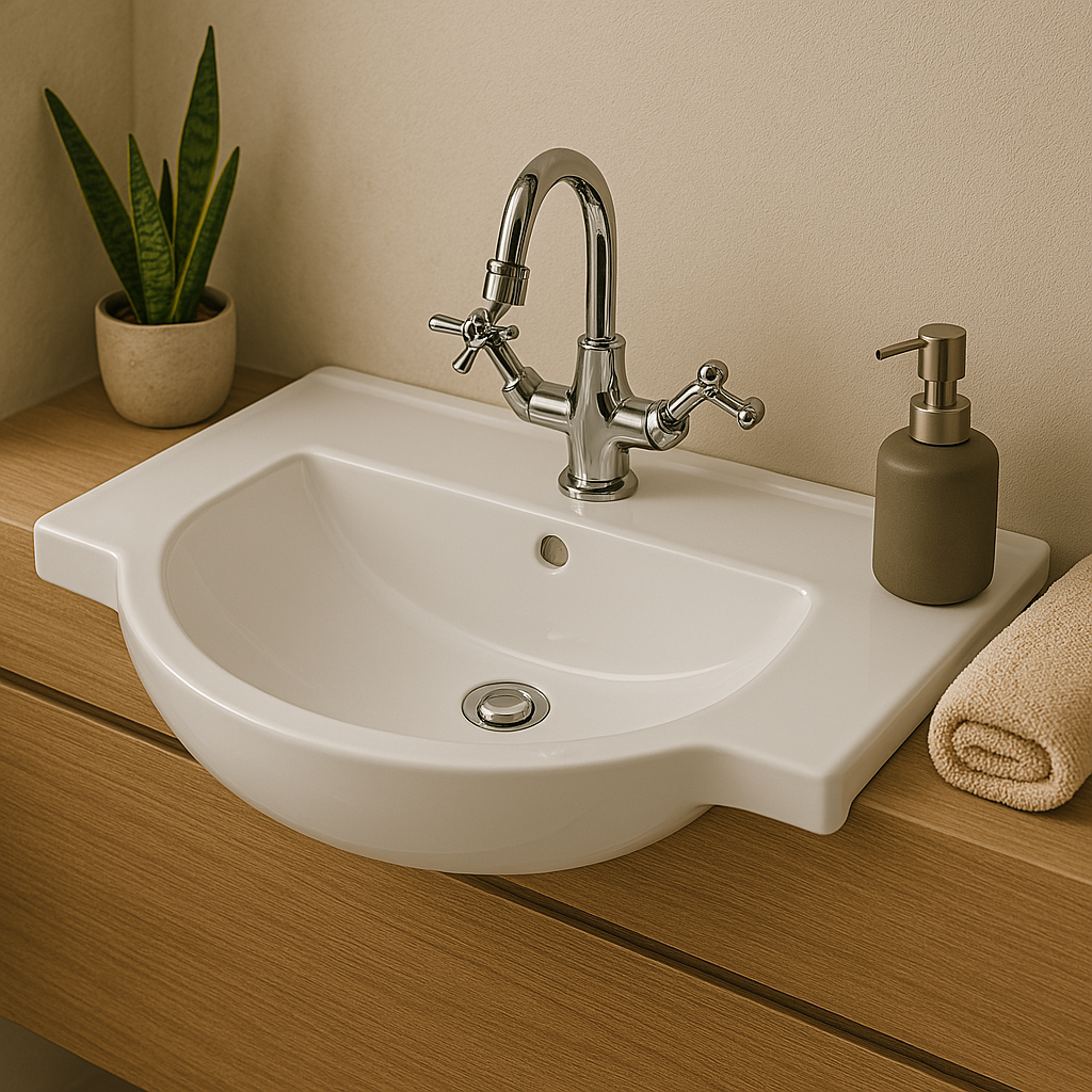 Semi-Recessed Vanity Top – Ceramic Slimline Basin with Mini Thick Edge 600mmx480mmx200mm