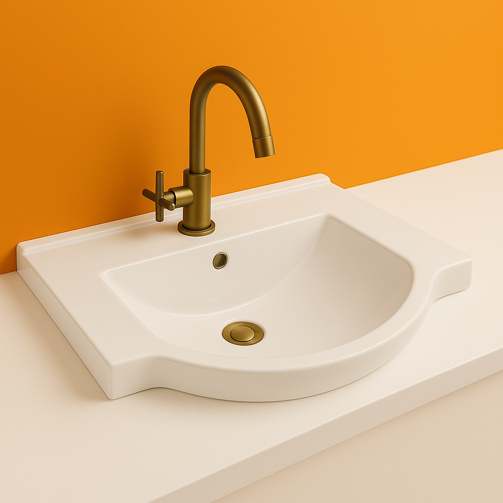 Semi-Recessed Vanity Top – Ceramic Slimline Basin with Mini Thick Edge 600mmx480mmx200mm