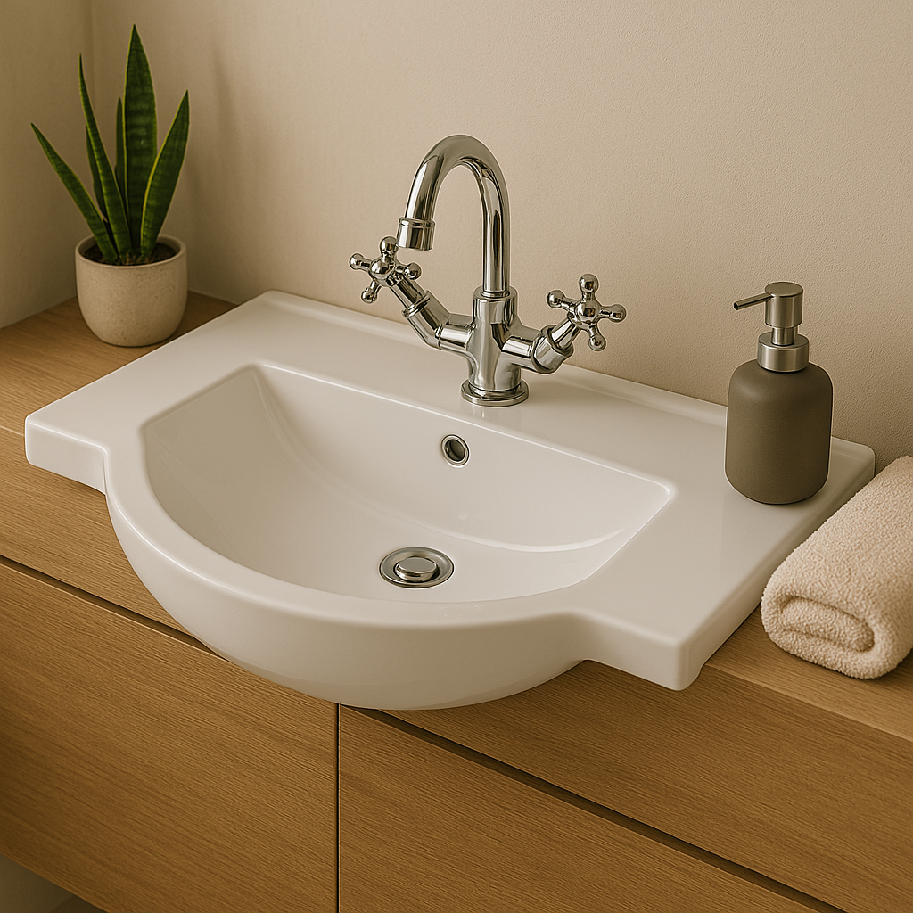 Semi-Recessed Vanity Top – Ceramic Slimline Basin with Mini Thick Edge750mmx480mmx200mm