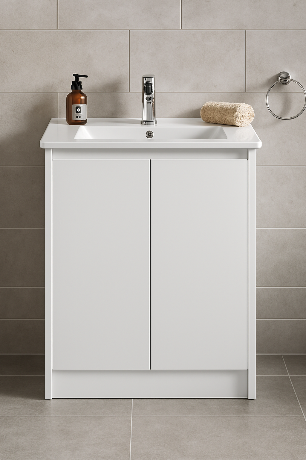 Sierra 600W Freestanding Vanity with Drawers White Right Hand Draw