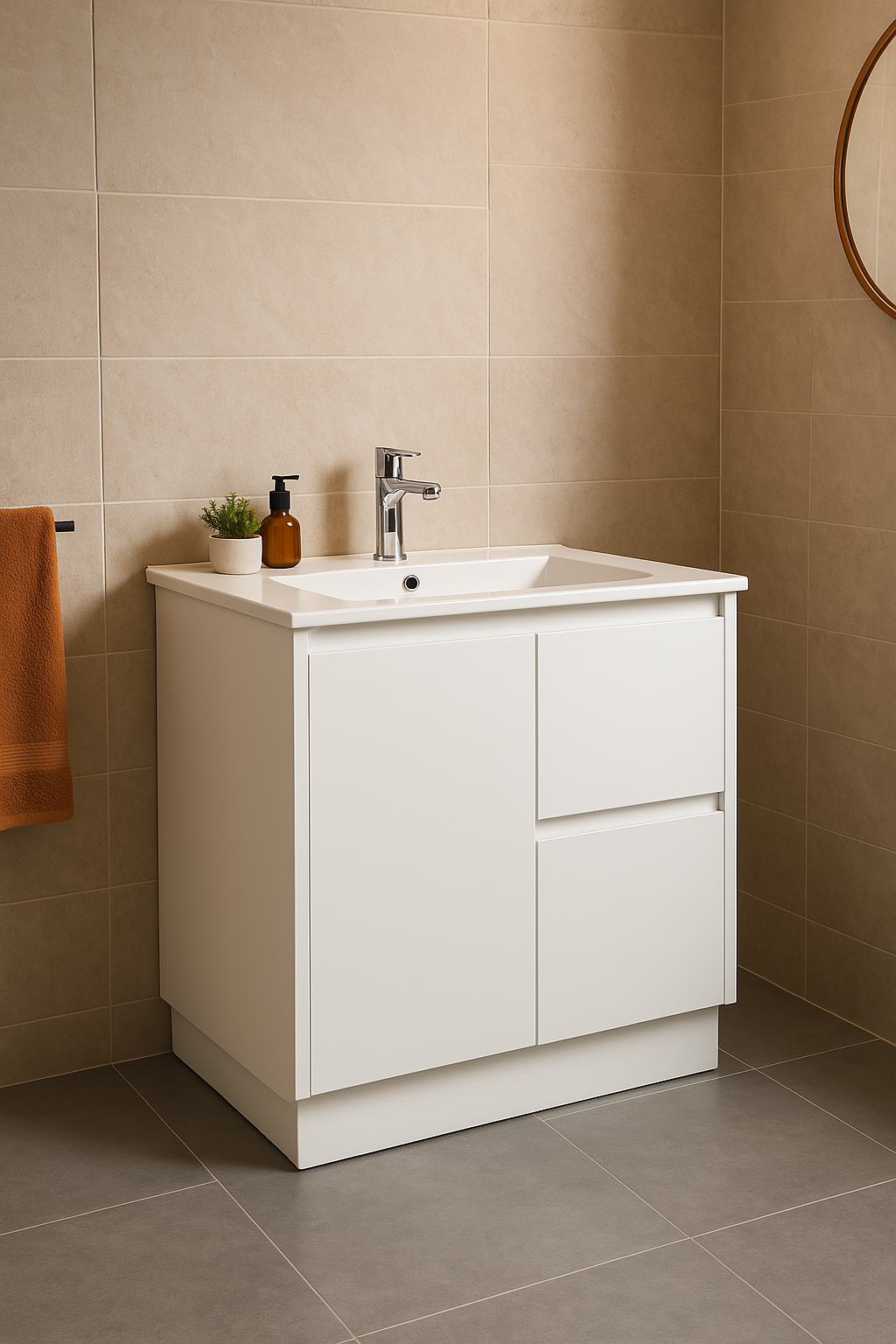 Sierra 750W Freestanding Vanity with Drawers White Right Hand Draw