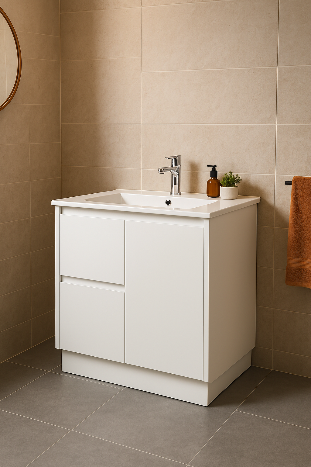 Sierra 750WL Freestanding Vanity with Drawers White Left Hand Draw