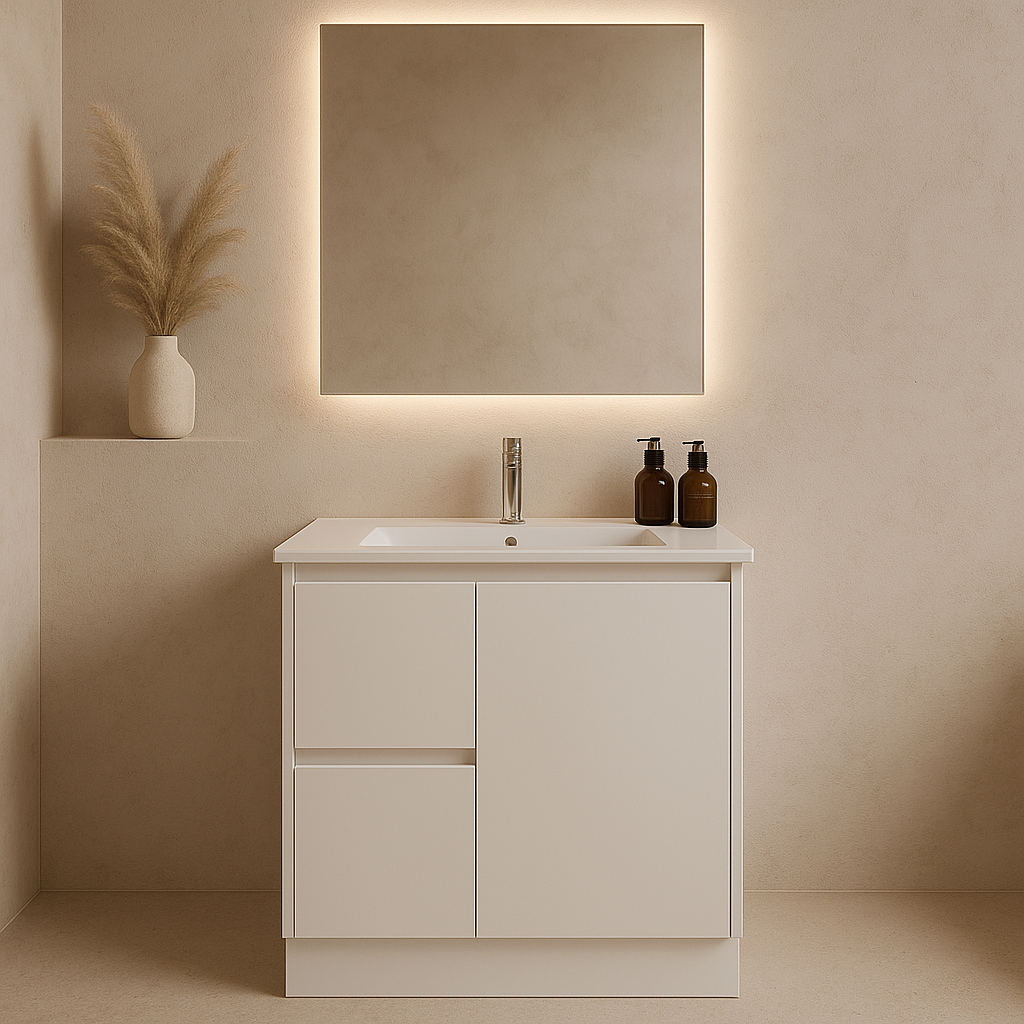 Sierra 750WL Freestanding Vanity with Drawers White Left Hand Draw