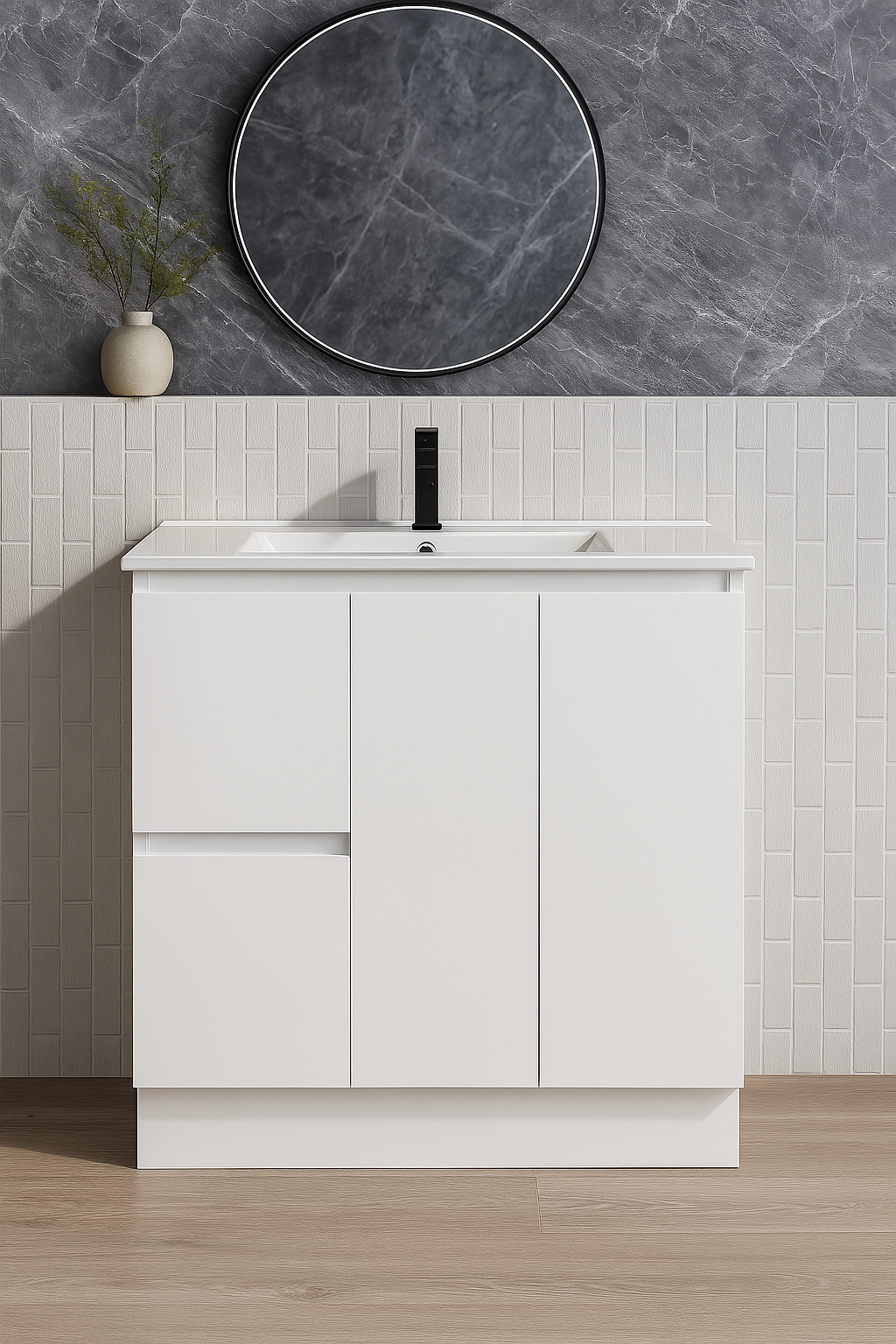 Sierra 900mm Freestanding Vanity with Drawers White Left Hand Draw