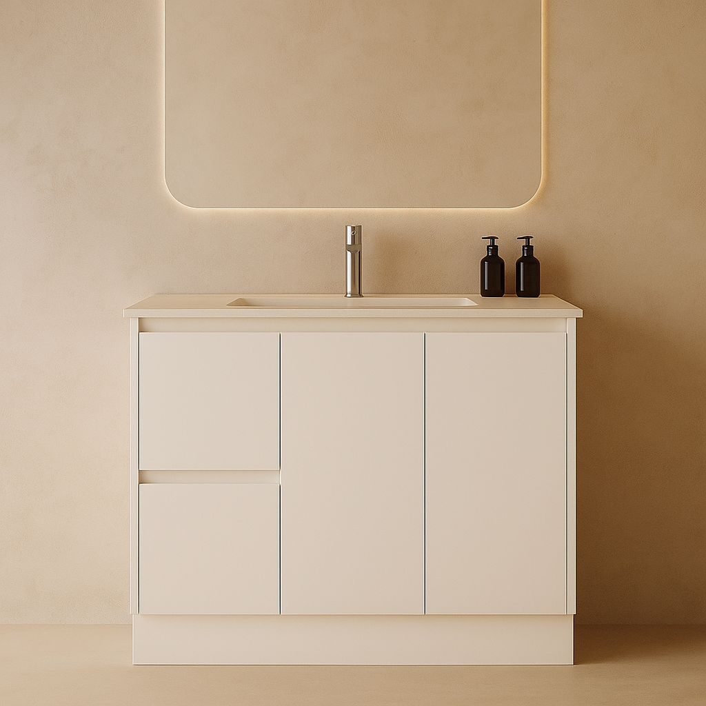 Sierra 900mm Freestanding Vanity with Drawers White Left Hand Draw