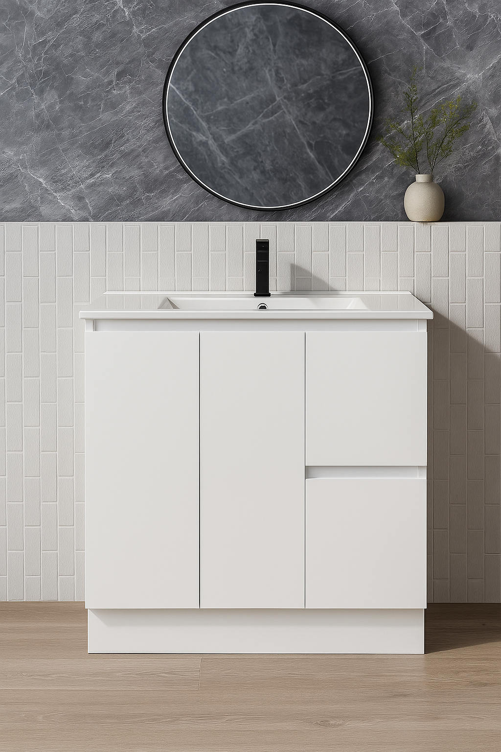 Sierra 900mm Freestanding Vanity with Drawers White Right Hand Draw