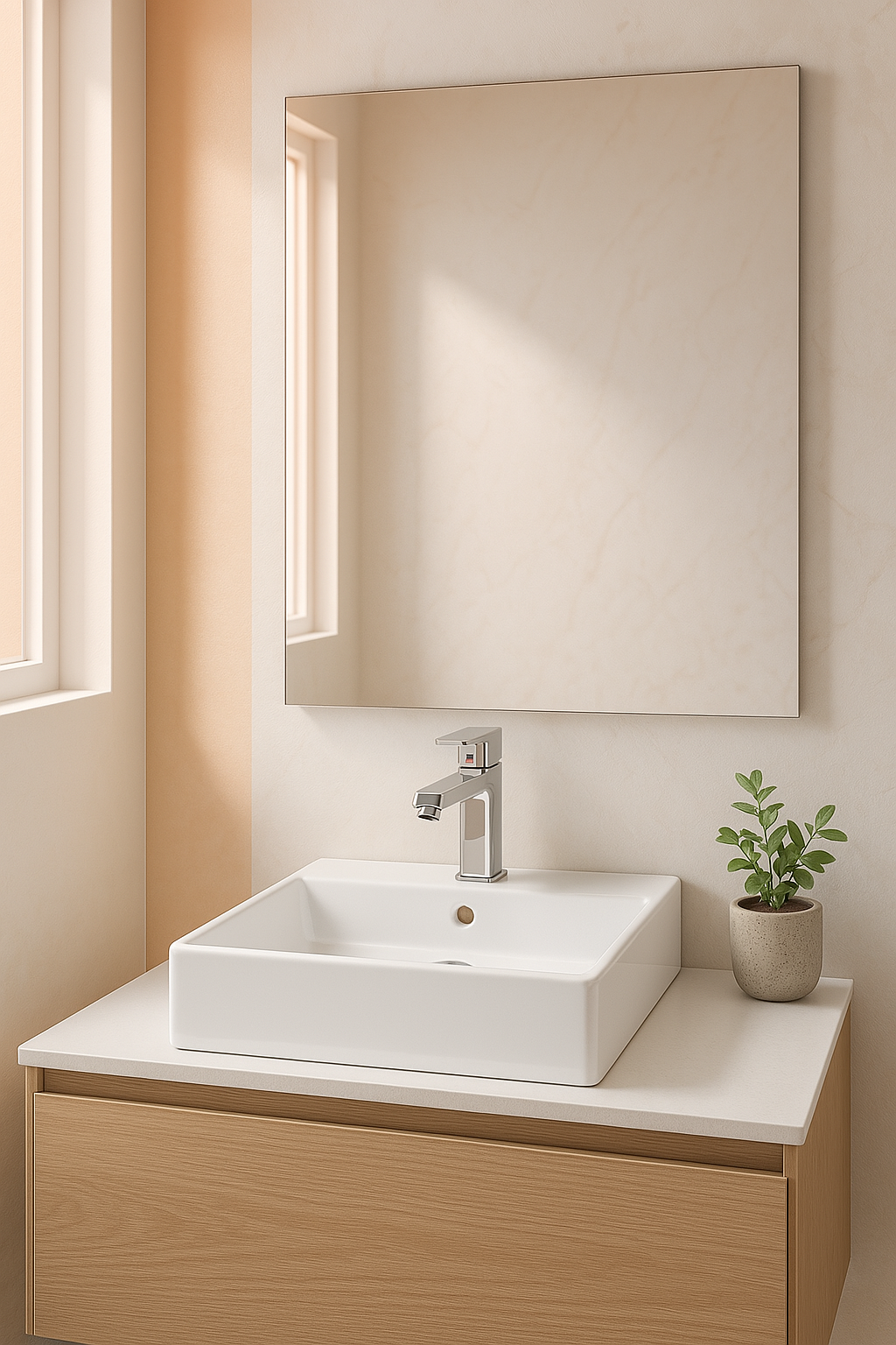 Square Ceramic Basin – Above Counter Slimline Top (No Overflow)440mmx440mmx100mm