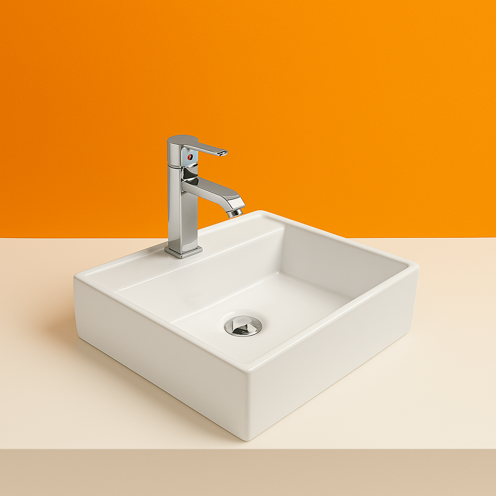 Square Ceramic Basin – Above Counter Slimline Top (No Overflow)440mmx440mmx100mm