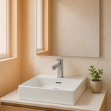 Square Ceramic Basin – Under Mount Basin Above Counter with 3 Tap Holes & Overflow440mmx440mmx100mm