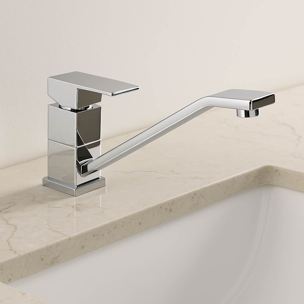 Square Kitchen Mixer with Long Spout