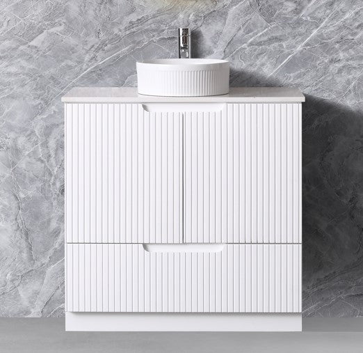 Duplex 855mm Floor Standing Vanity 750mm– Grooved Panel with Soft Closing Drawers