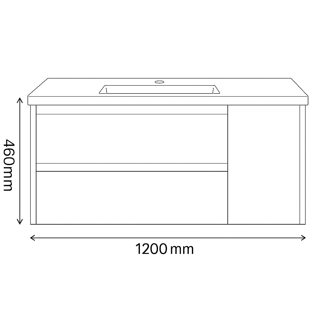 Yoko 1200W Wall Hung Vanity 460mm  – Gloss or Matt Finish with Premium Soft Close Drawers