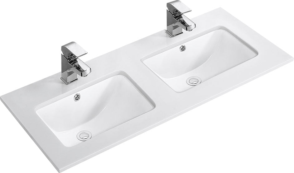 1200mm Double Bowl Vanity Top – Twin Ceramic Basins with Tap Holes
