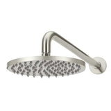 Valencia Brushed Nickel Round Showerhead On Arm 200mm