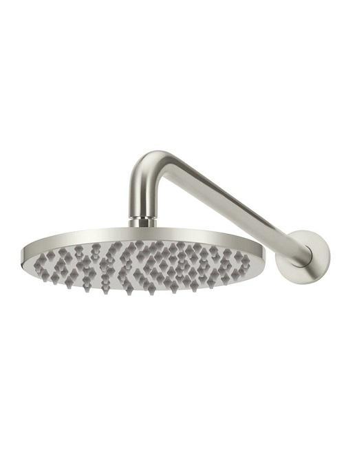 Valencia Brushed Nickel Round Showerhead On Arm 200mm