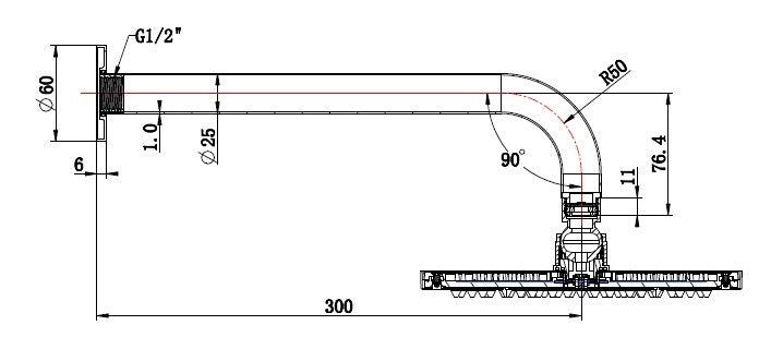 Valencia Brushed Nickel Round Showerhead On Arm 200mm