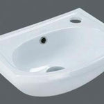 Semi Recessed Basin MG-8040A with glossy white ceramic finish and space-saving design.