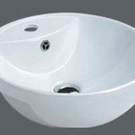 Semi Recessed Basin MG-7003B with glossy white ceramic finish and round, space-saving design.