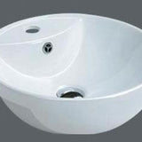 Semi Recessed Basin MG-7003B with glossy white ceramic finish and round, space-saving design.