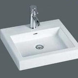 Above Counter Basin MG-7078 with sleek glossy white ceramic finish and modern rectangular design.