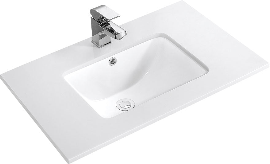 750mm Single Bowl Vanity Top – Gloss White Ceramic Basin with Tap Hole