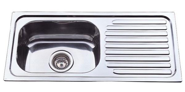 Square Corner Sink BE-76 with polished stainless steel finish and spacious bowl.