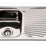 Square Corner Sink BE-78 with polished stainless steel finish and spacious bowl with side drainboard.