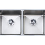 Square Undermount Sink BD-7440R with polished stainless steel finish and two spacious bowls.