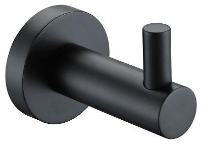 Black Round Robe Hook – Modern Bathroom Hook with Round Backplate and Matte Black Finish