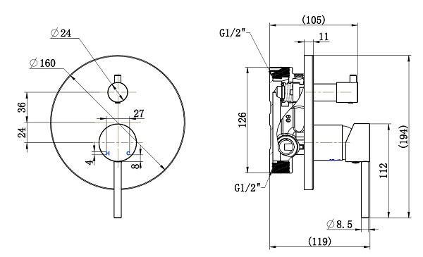 Onix Black Round Shower Mixer With Diverter