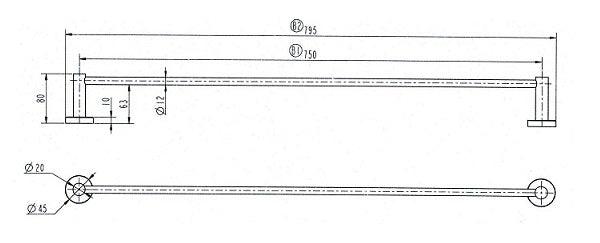 Black Round Towel Rail 750mm