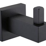 Black Square Robe Hook, solid brass material, matte black finish, square design for modern bathrooms.