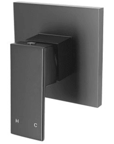 CHA-43W Black Square Wall Mixer – 35mm cartridge with sleek 110mm square cover plate, perfect for modern bathrooms.