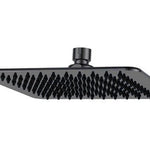 Black Square Shower Head, 200mm size, designed for modern bathrooms with a matte black finish and rubber nipples for even water distribution. Ideal for creating a rainfall effect in showers.