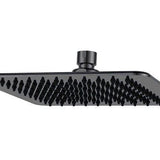 Black Square Shower Head, 200mm size, designed for modern bathrooms with a matte black finish and rubber nipples for even water distribution. Ideal for creating a rainfall effect in showers.