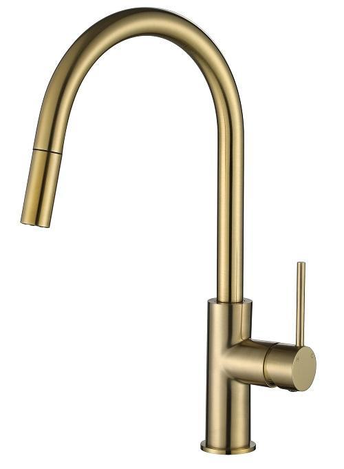 DGA-70P Brushed Gold Pull-out Kitchen/Laundry Mixer – 35mm cartridge, ideal for kitchen and laundry use with a pull-out spout for easy water access.