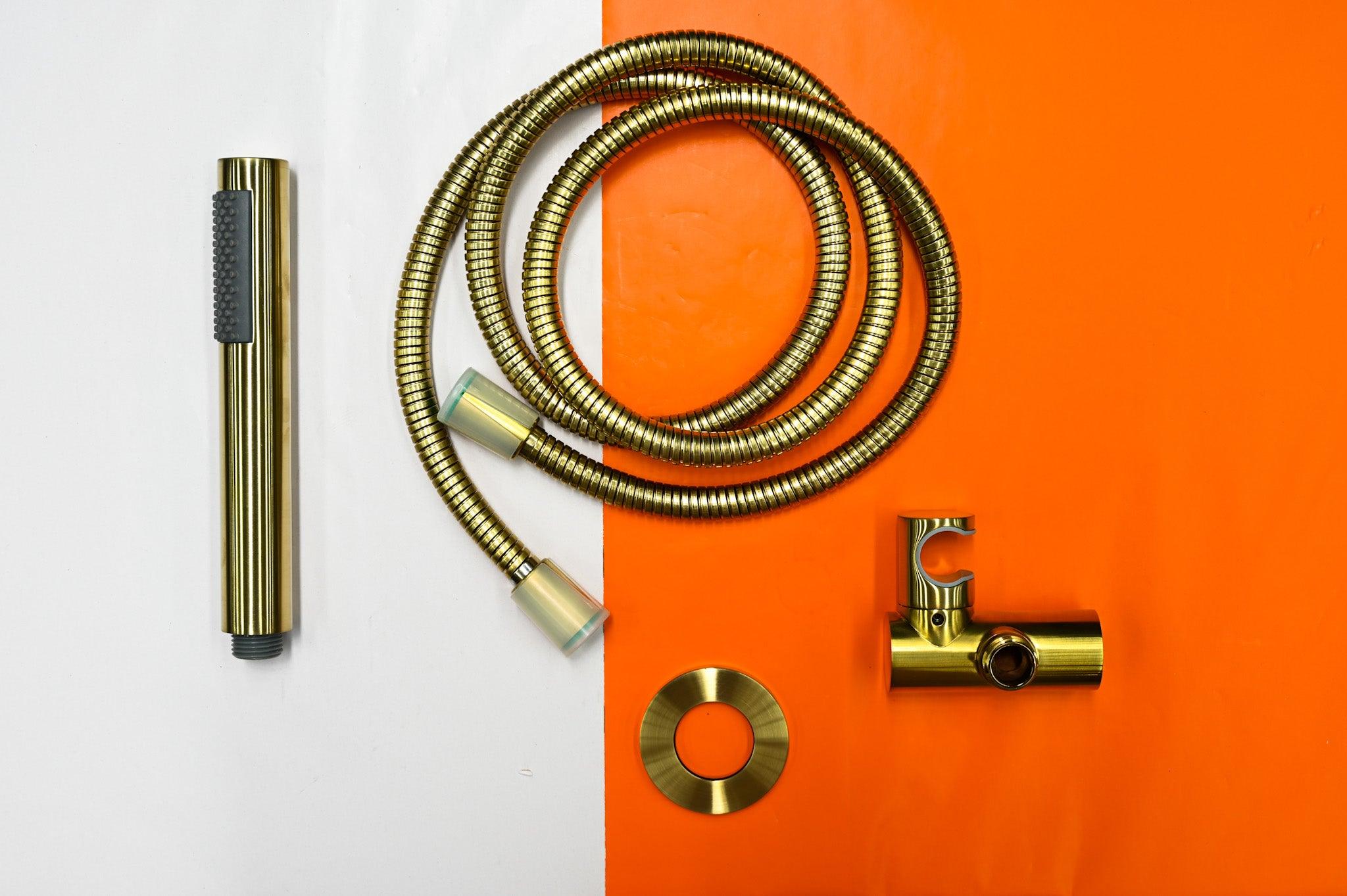 DGB-1042 Brushed Gold Shower Handpiece on Bracket for luxurious and water-efficient bathroom setups.