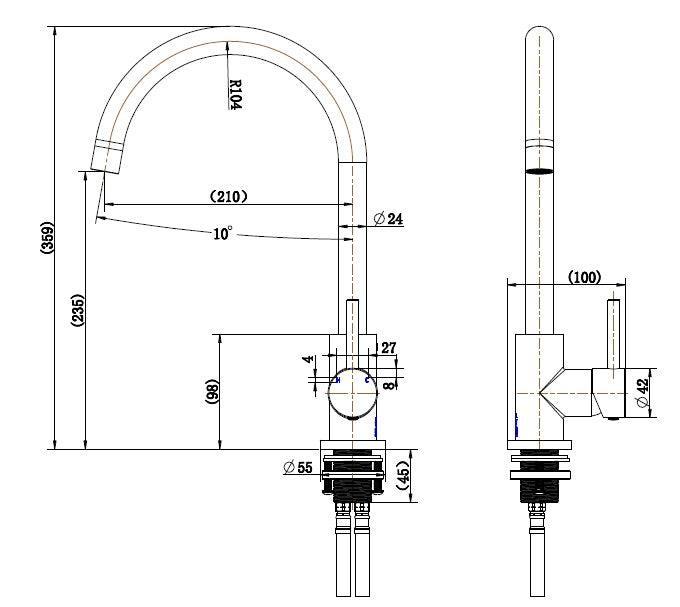 Valencia Brushed Nickel Round Kitchen Mixer