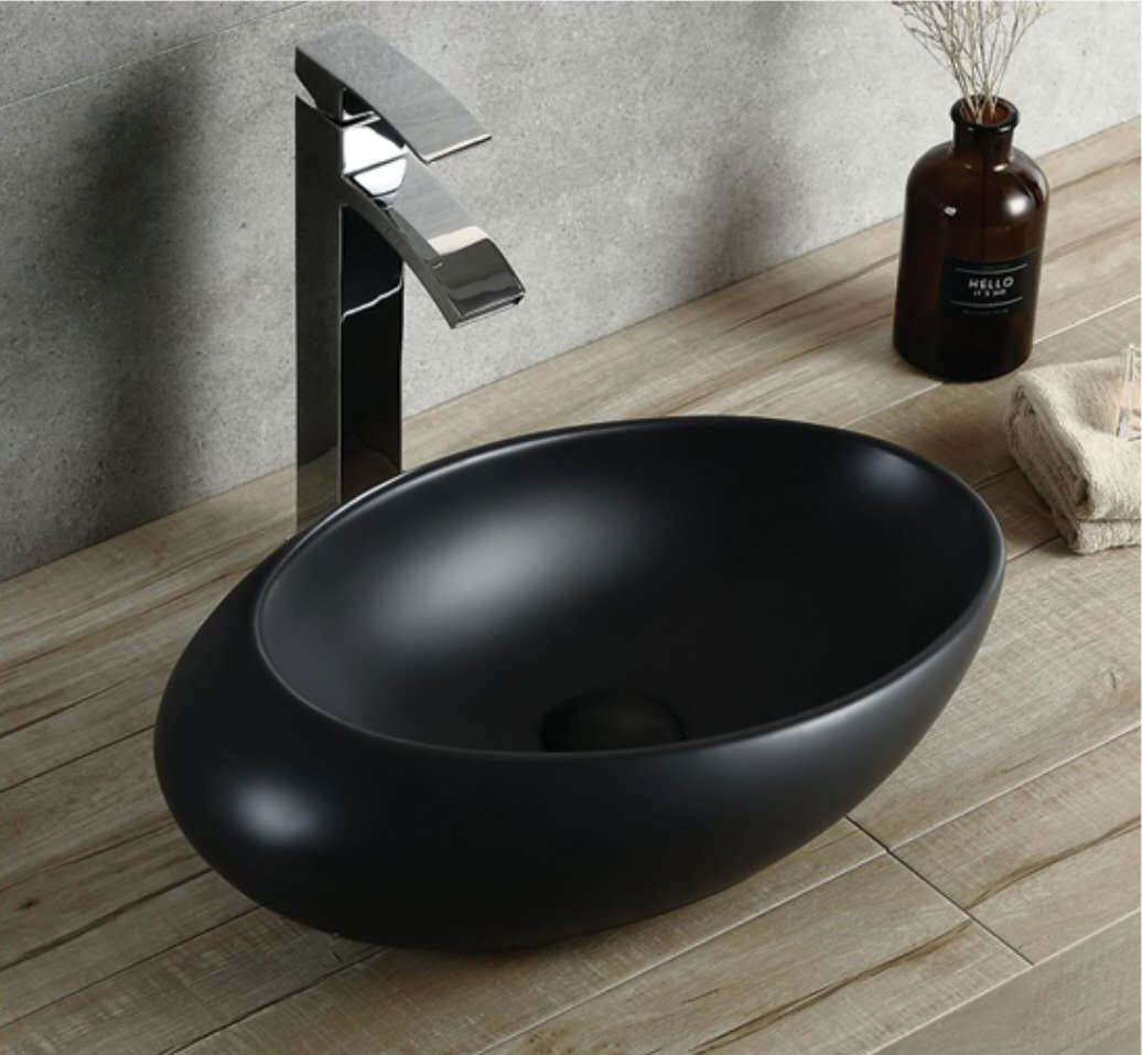 CB-127 Oval Countertop Basin – 490mm Matte Finish (Black or White)