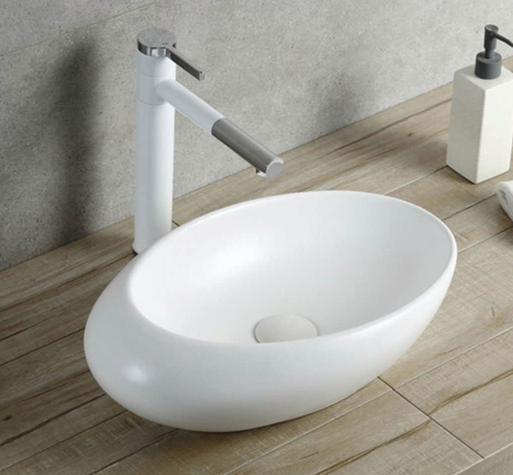 CB-127 Oval Countertop Basin – 490mm Matte Finish (Black or White)