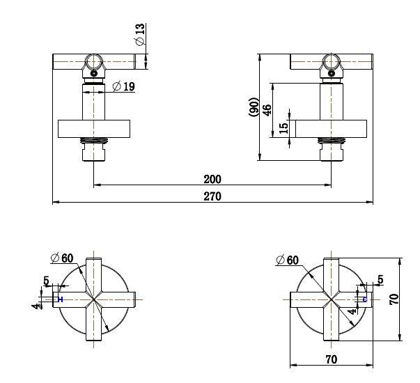 Chrome Cross Handle Wall Taps