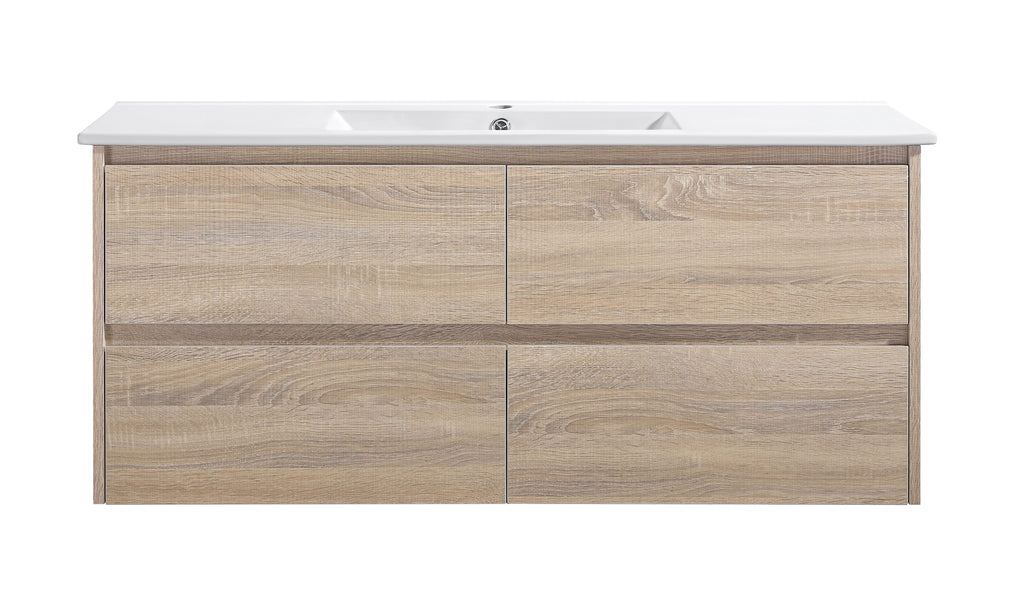 Mina 1200DA1 Wall Hung Vanity 460mm – Timber Look Melamine Finish with Soft Close Drawers