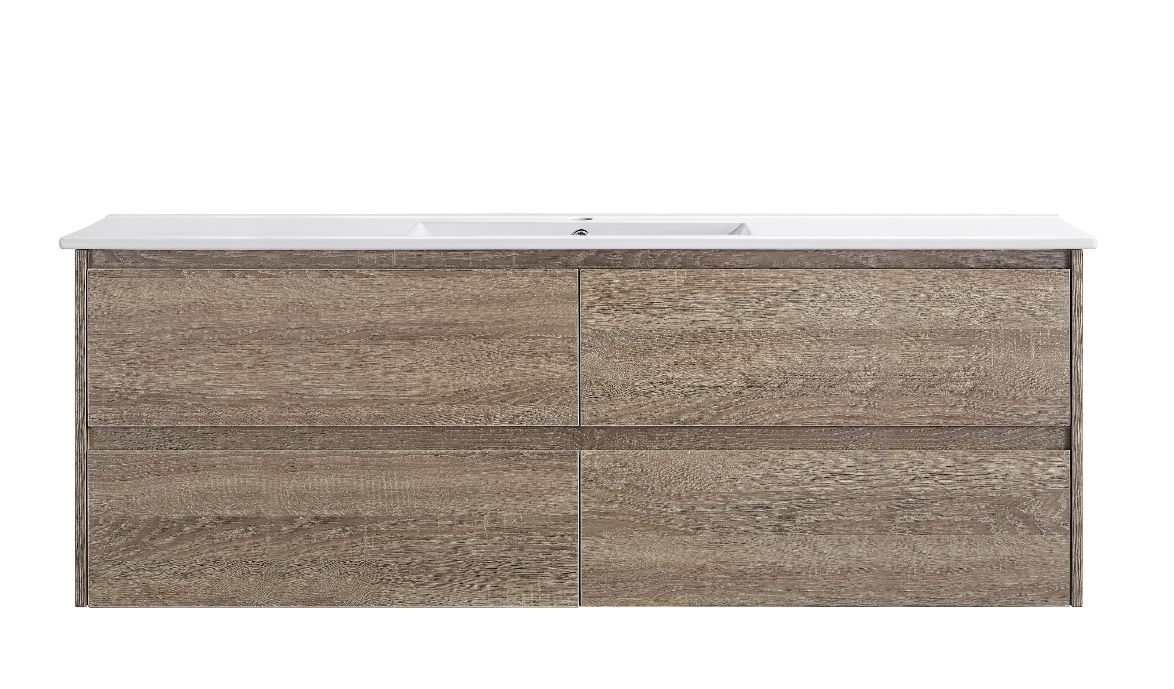 Mina 1500DA1 Wall Hung Vanity 460mm – Timber Look Melamine Finish with Soft Close Drawers
