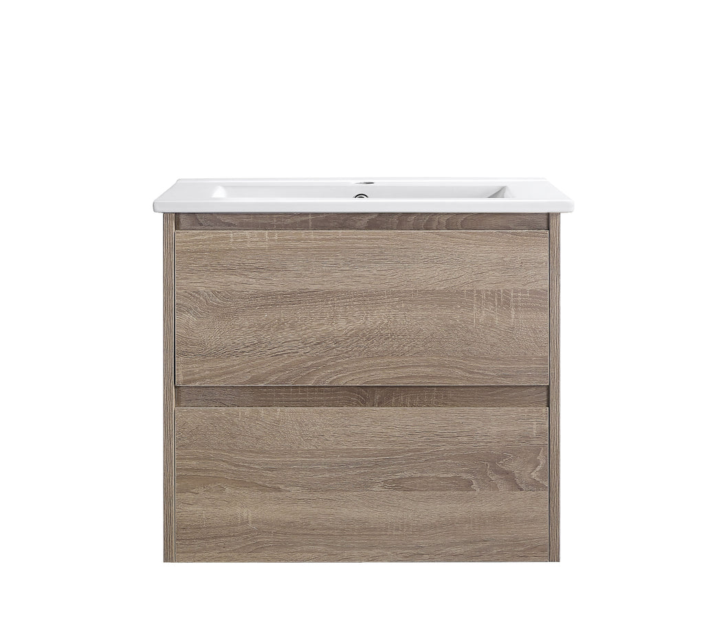 Mina 600A1 Wall Hung Vanity 460mm – Timber Look Melamine Finish with Soft Close Drawers