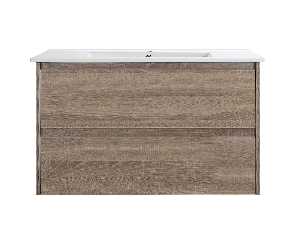 Mina 900A1 Wall Hung Vanity 460mm – Timber Look Melamine Finish with Soft Close Drawers